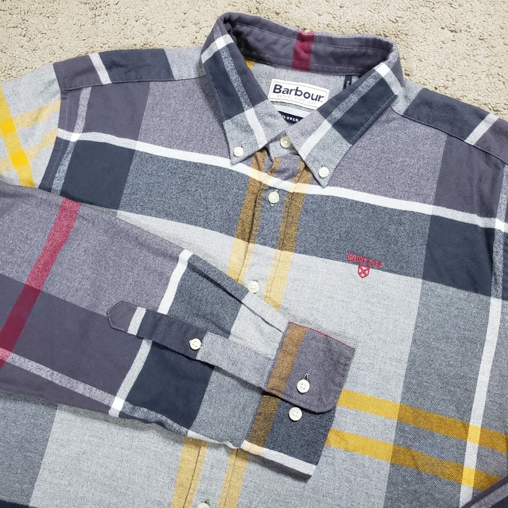 Barbour Shirt Men Medium Iceloch Tailored Fit Modern Tartan Plaid Flannel